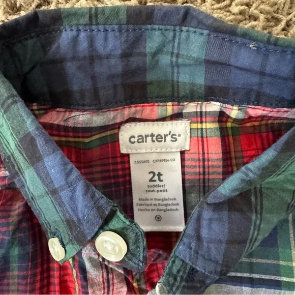 NWT’s Carter's Red and Blue Plaid Button Down Shirt size 2T - Picture 3 of 5
